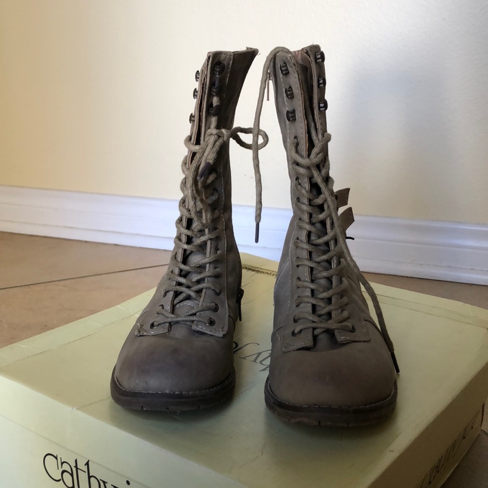 Beige Combat Boots - Picture 2 of 6
